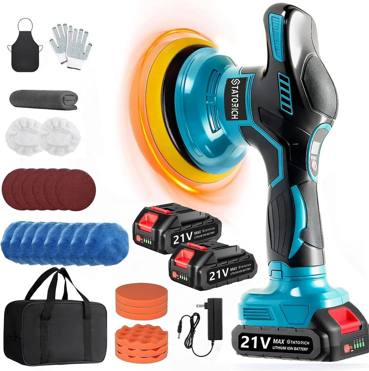 Makita 18V Poliermaschine und Elektropolierer – Akku-Betrieb, 27-tlg, 150mm, 21V, für Fahrzeugpflege