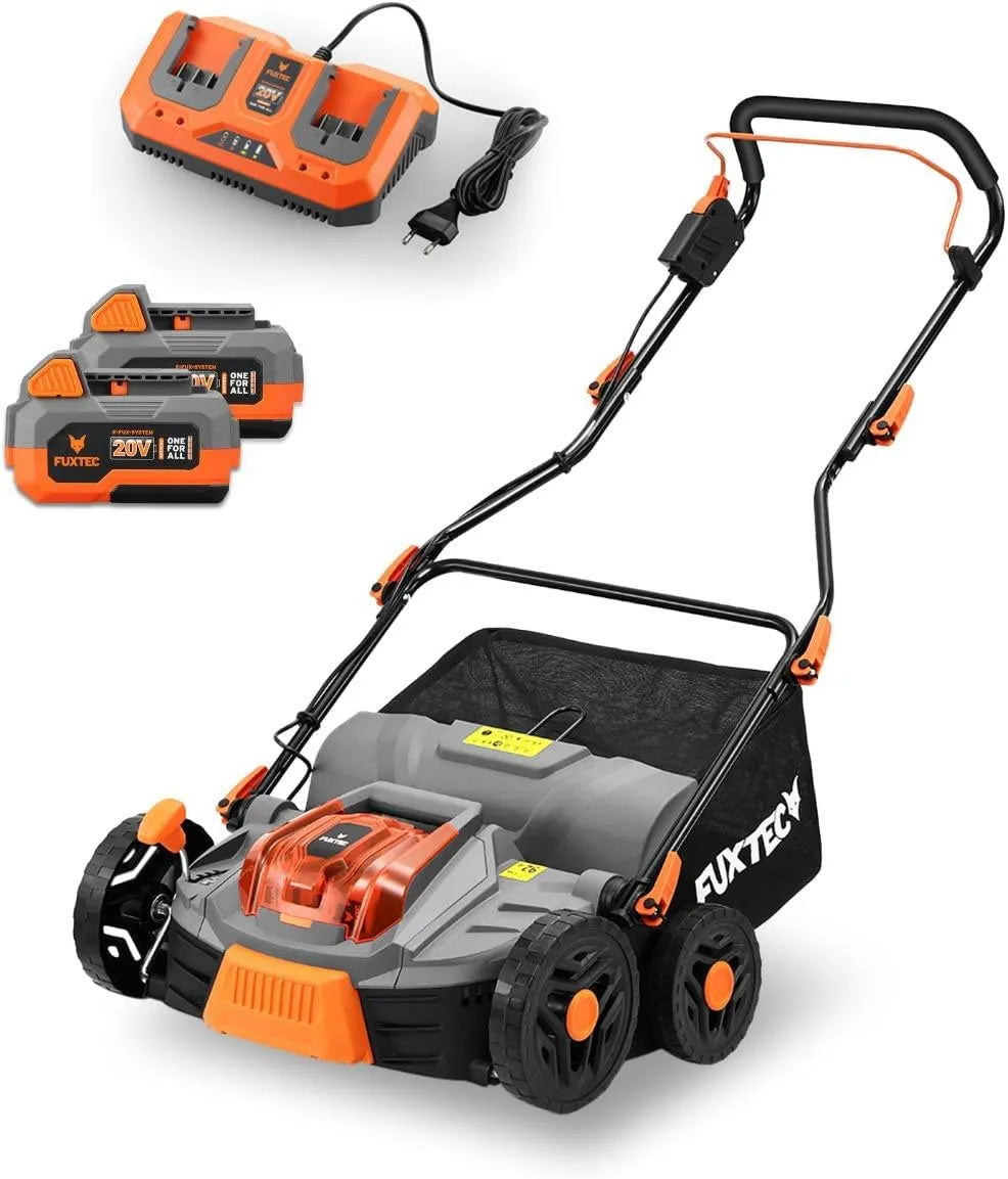 FUXTEC 40V FX-E2VE38SET Vertikutierer – Akku-Betrieb, 2-in-1, 38 cm, 12 mm, grün