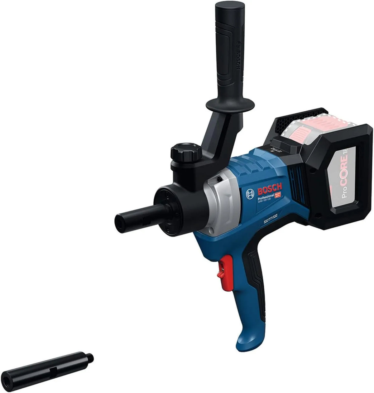 Bosch Professional 18V System Akku-Rührwerk GRW 18V-120 inkl. 1x Verlängerung 13: Akku-Betrieb, für gewerblichen Einsatz, 13 cm