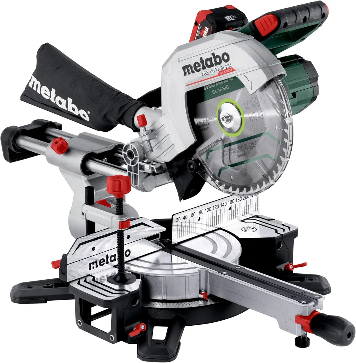 Metabo Akku-Kappsäge KGS 18 Akku-Kappsäge KGS 18 LTX BL 254-18 V: Akku-Betrieb, Staubabsaugung, LED-Anzeige, 8.0Ah