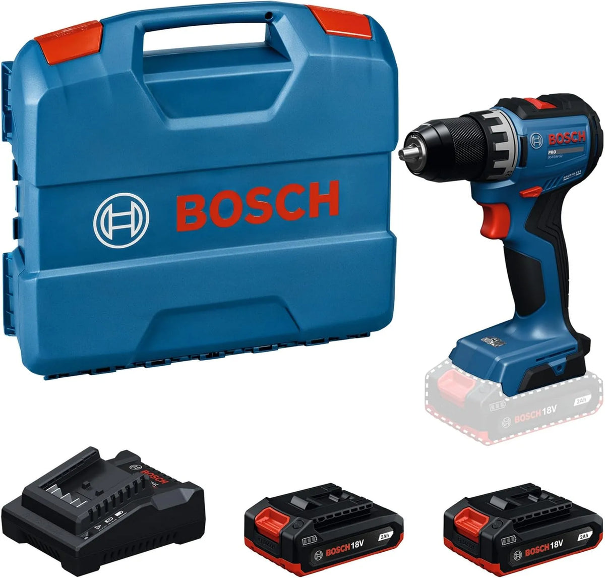 Bosch PRO GSR18V-52 PRO 18V System Bohrschrauber zum Bohren und zügigen Befestigen bei Montagearbeiten GSR18V-52 inkl. GBA 18V 2.0Ah – Akku-Betrieb