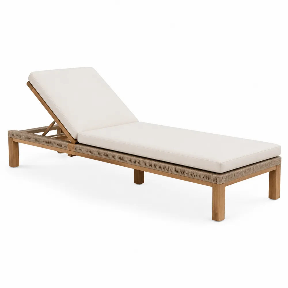 Liegestuhl aus Teakholz mit verstellbarer Rückenlehne, Beige, 200 cm