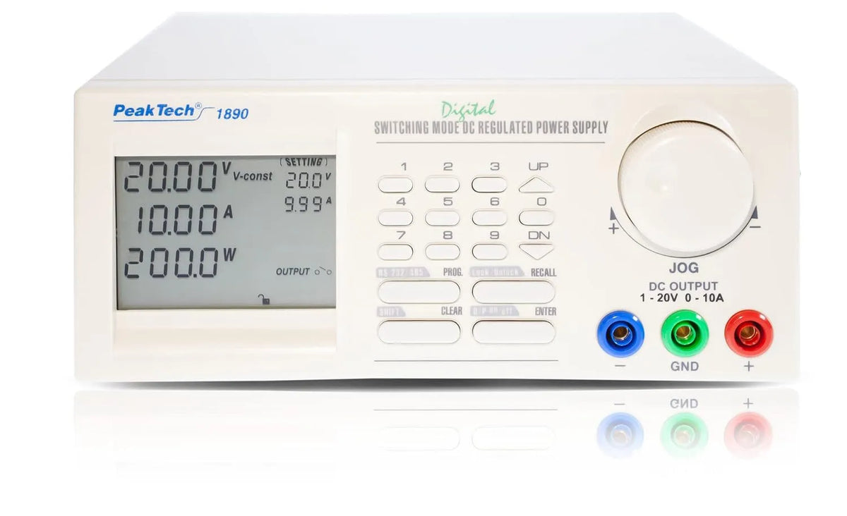 PeakTech USB RS-232 Regelbares DC-Labornetzgerät und Tischnetzteil, mit Digitalanzeige, 20 V, 265 V, 10 A, 210 mm, programmierbar