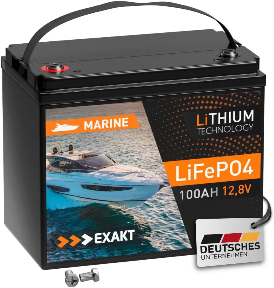 EXAKT LiFePO4 LiFePO4-Batterie und Solar-Speicherbatterie, 100Ah, 12V, für Boot und Bordstrom