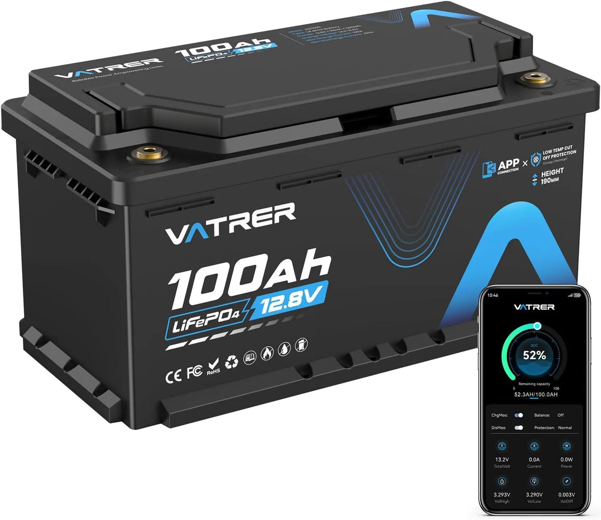 LiFePO4 LiFePO4-Batterie und Solar-Speicherbatterie, 100Ah, 12V