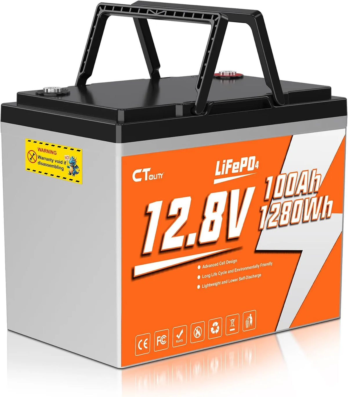 LiFePO4 LiFePO4-Batterie und Solar-Speicherbatterie, 100Ah, 1280Wh, für Camping und Wohnmobil, mit BMS, 12V