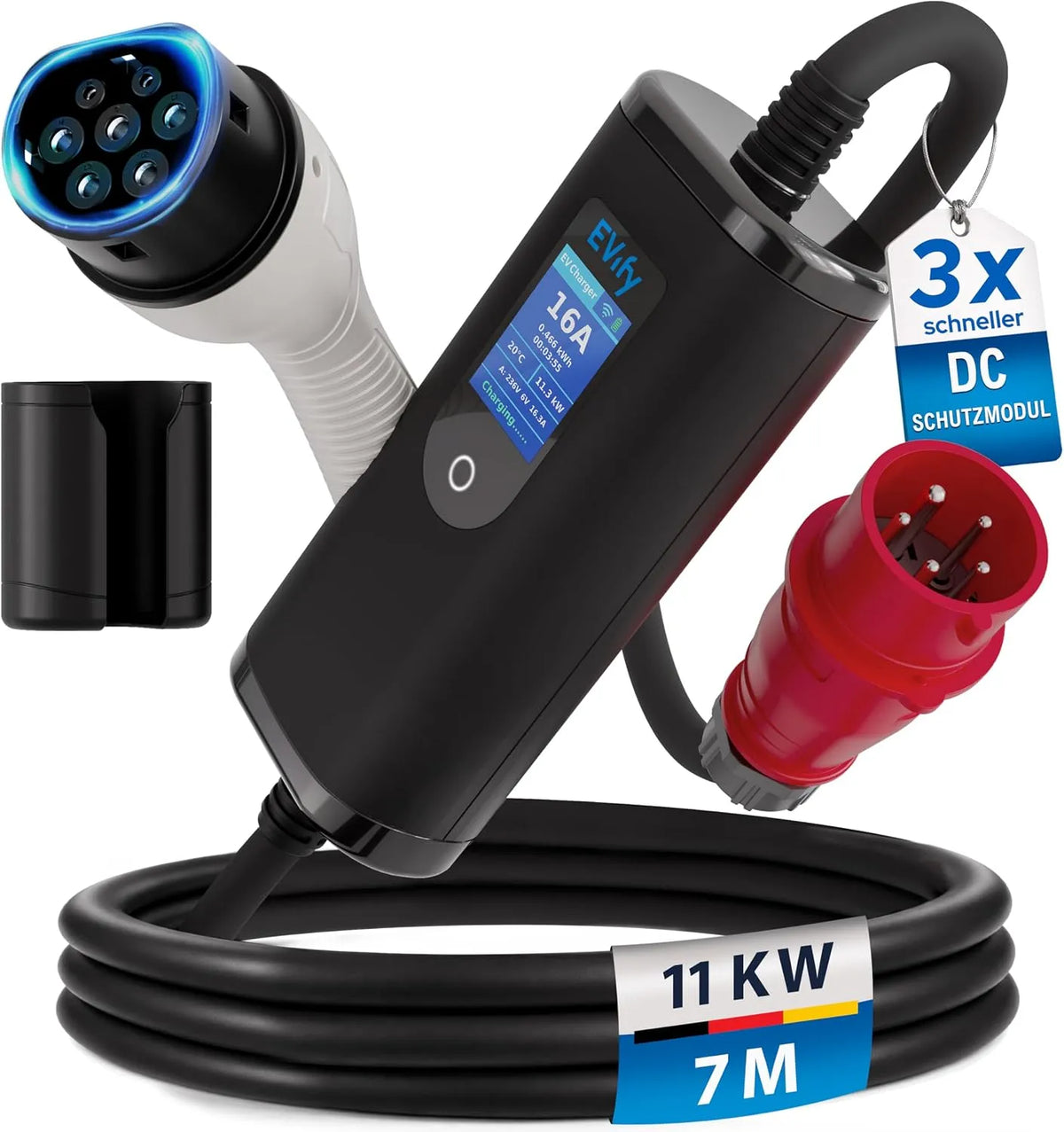 Typ-2-Ladekabel für Elektroautos und Mode-3-EV-Kabel, 11KW, dreiphasig, Typ 2, 16A, 7M