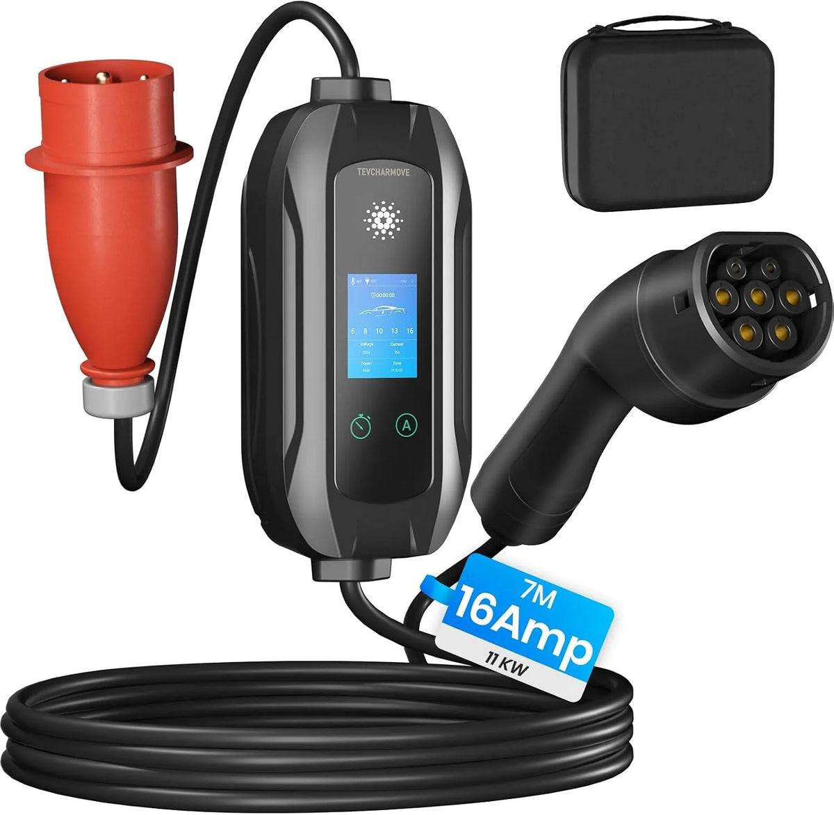 Wallbox-Ladestation für Elektroautos und Mobiles EV-Ladegerät, 11KW, 7M