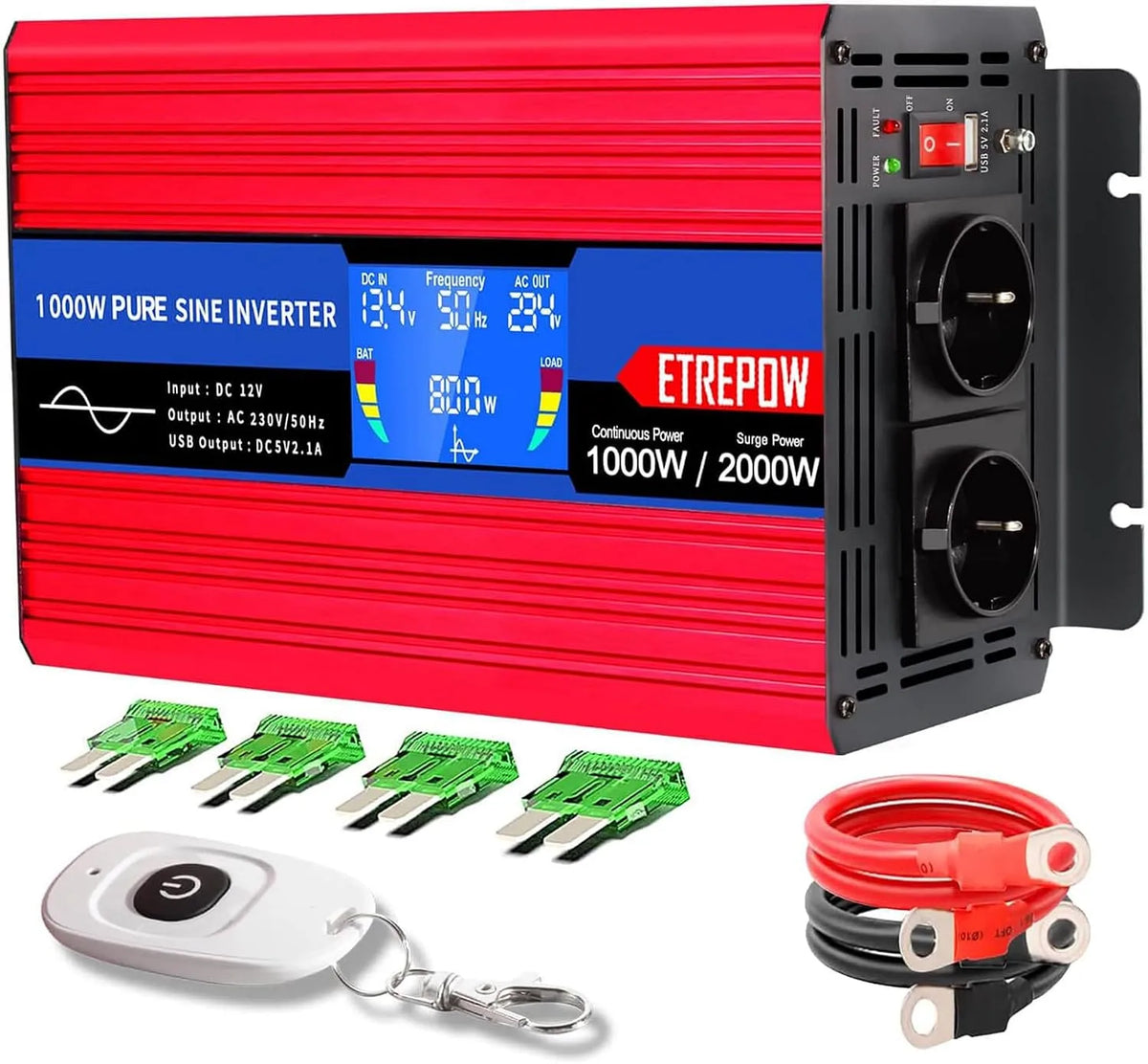 DC-AC-Wechselrichter und Spannungswandler, 1000w, 12v, 230v
