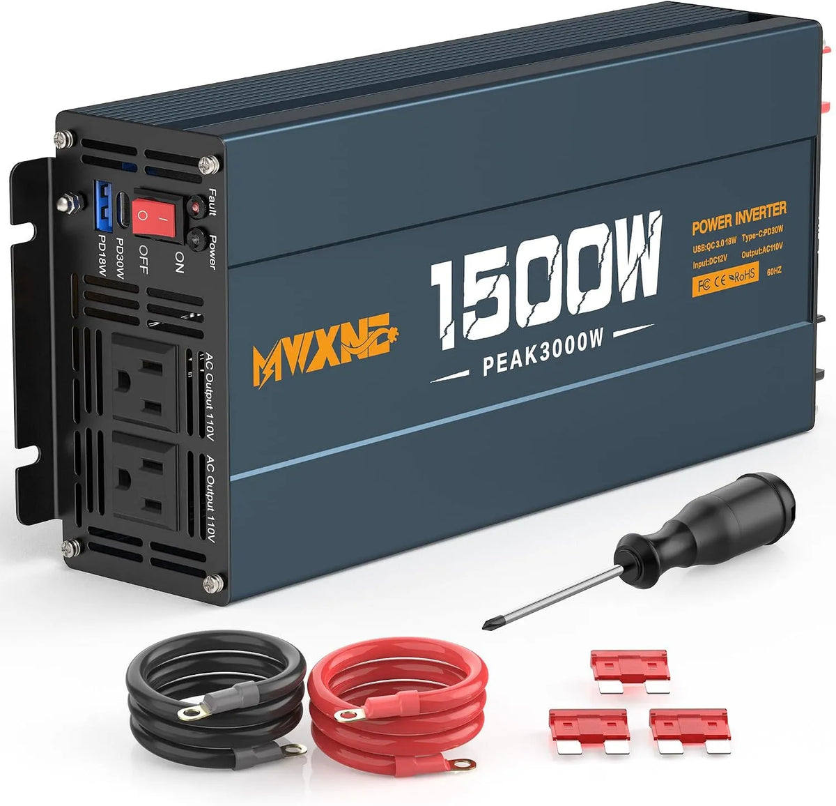 Qc3.0 DC-AC-Wechselrichter und Spannungswandler, 1500 W, 18 W, 30 W, 12 V, für Camping und Wohnmobil