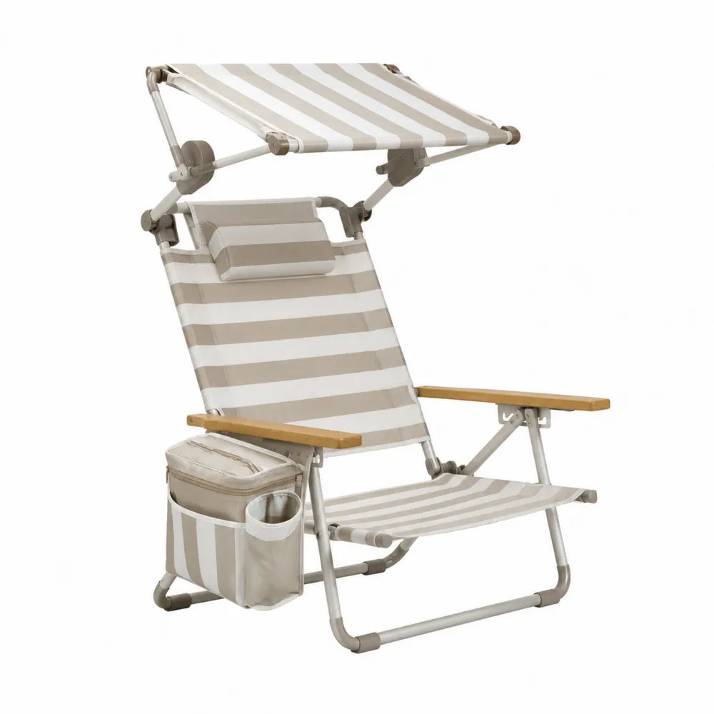 Gartenstuhl Aluminium Holz Beige/Weiß gestreift