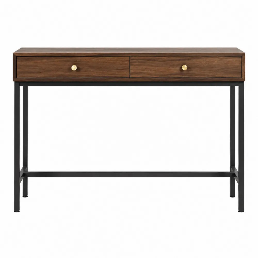 Holz-Metall Konsolentisch mit 2 Schubladen Walnuss/Schwarz