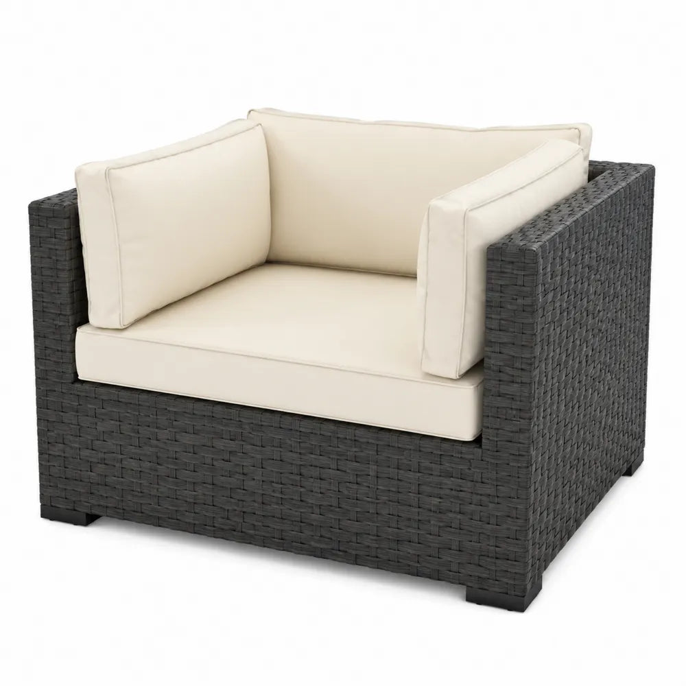 Outdoor-Sessel aus Polyethylen Rattan mit Creme Kissen 80x80x70 cm