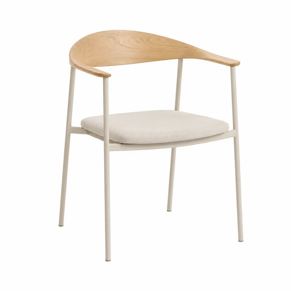 Esszimmerstuhl aus Metall und Eichenholz mit Polstersitz, Beige, 55x55x80 cm