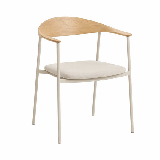 Esszimmerstuhl aus Metall und Eichenholz mit Polstersitz, Beige, 55x55x80 cm