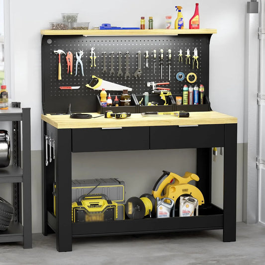 Werkbank und Werktisch – DREI, mit Steckdose, mit Schubladen, LED-Anzeige, 2 Schubladen, 56 × 110 × 135CM, 200KG