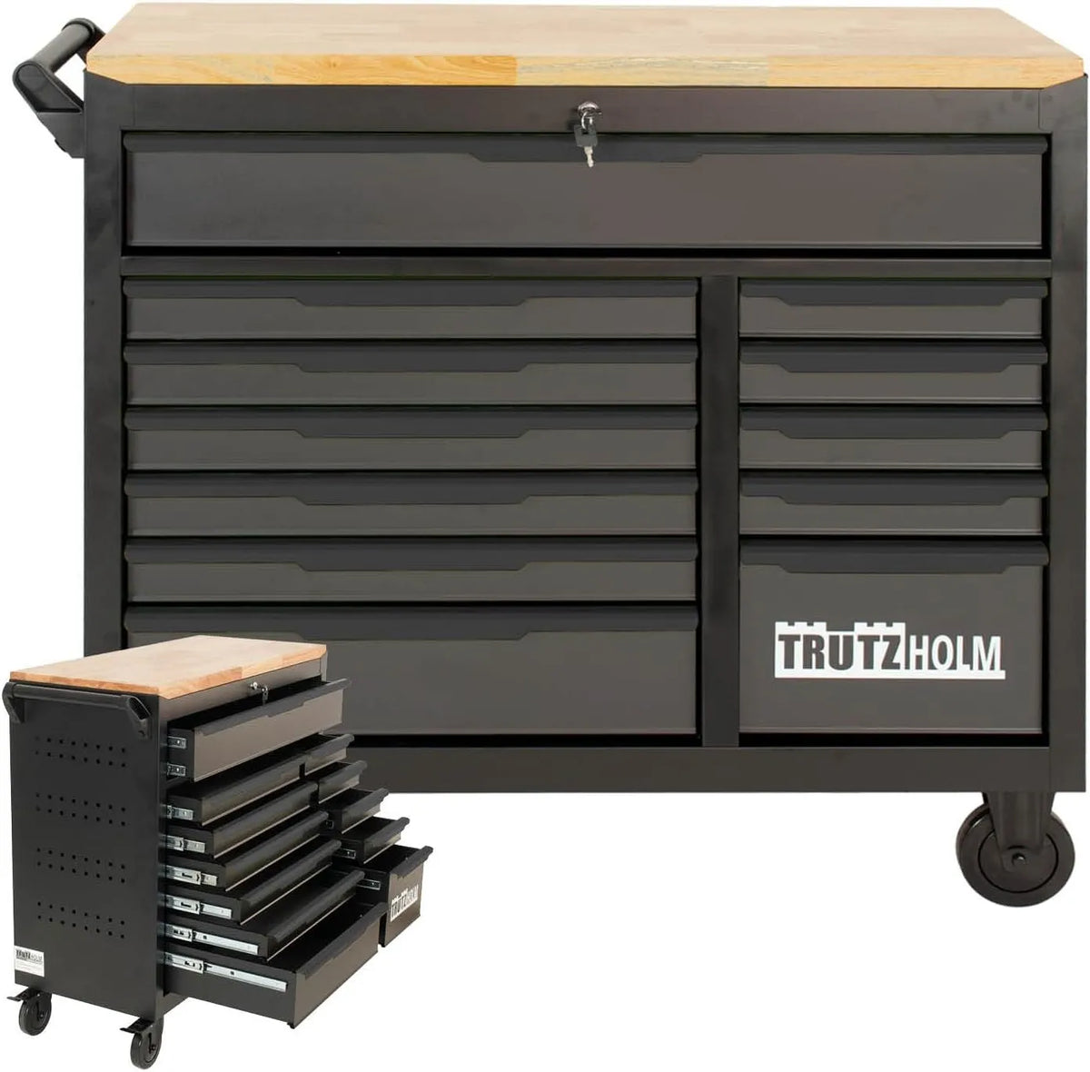 Werkstattwagen und Werkzeugwagen – mit Schubladen, abschließbar, 12 Schubladen, 103 × 112 cm, für Werkstatt und Heimwerken, anthrazit