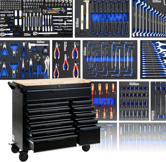 Werkstattwagen und Werkzeugwagen: TLG, mit Schubladen, abschließbar, 361 TLG, 12 Schubladen, 103 × 112 cm, für Werkstatt und Heimwerken