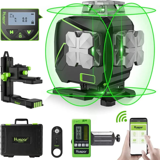 Kreuzlinienlaser und Linienlaser: S04-5RG, LCD, selbstnivellierend, 3D-/4D-Technologie, drehbar, Bluetooth-Konnektivität, grün
