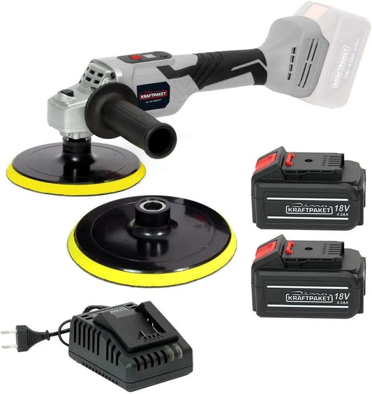 Poliermaschine und Elektropolierer – KRAFTPAKET, Akku-Betrieb, bürstenloser Motor, 2er-Set, 125mm, 150mm, 18V