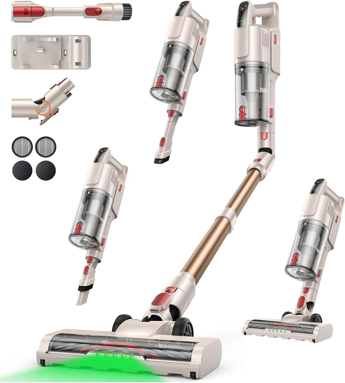 Stabstaubsauger – Akku-Betrieb, LED-Anzeige, mit Display, 550W, für Teppiche und Polster
