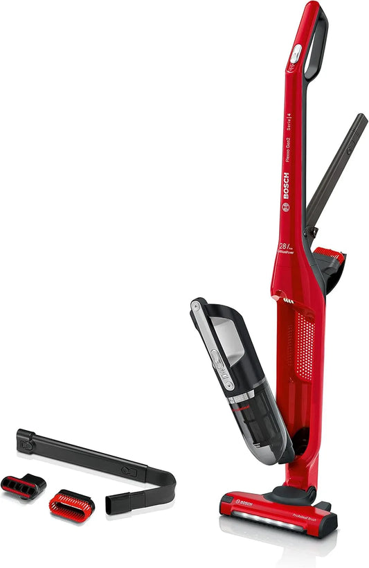 Bosch BBH3ZOO28 Flexxo Zoo'o 2in1 Akku- und Multifunktions-Besensauger: Akku-Betrieb, 28 V, 2 Geschwindigkeiten, rot
