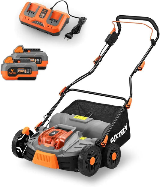 FUXTEC 40V FX-E2VE38SET Vertikutierer – Akku-Betrieb, 2-in-1, 38 cm, 12 mm, grün