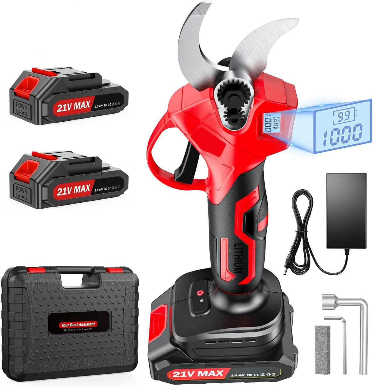 Astschere – LCD, Akku-Betrieb, bürstenloser Motor, mit Display, 35mm, 21V, 2000mAh, XIAZIR SK5