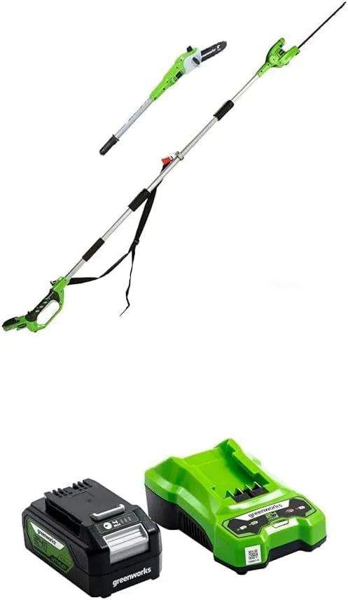 Greenworks 24V G24PSHK2 Hochentaster und Teleskop-Astsäge – Akku-Betrieb, 2-in-1, 20 cm, 51 cm