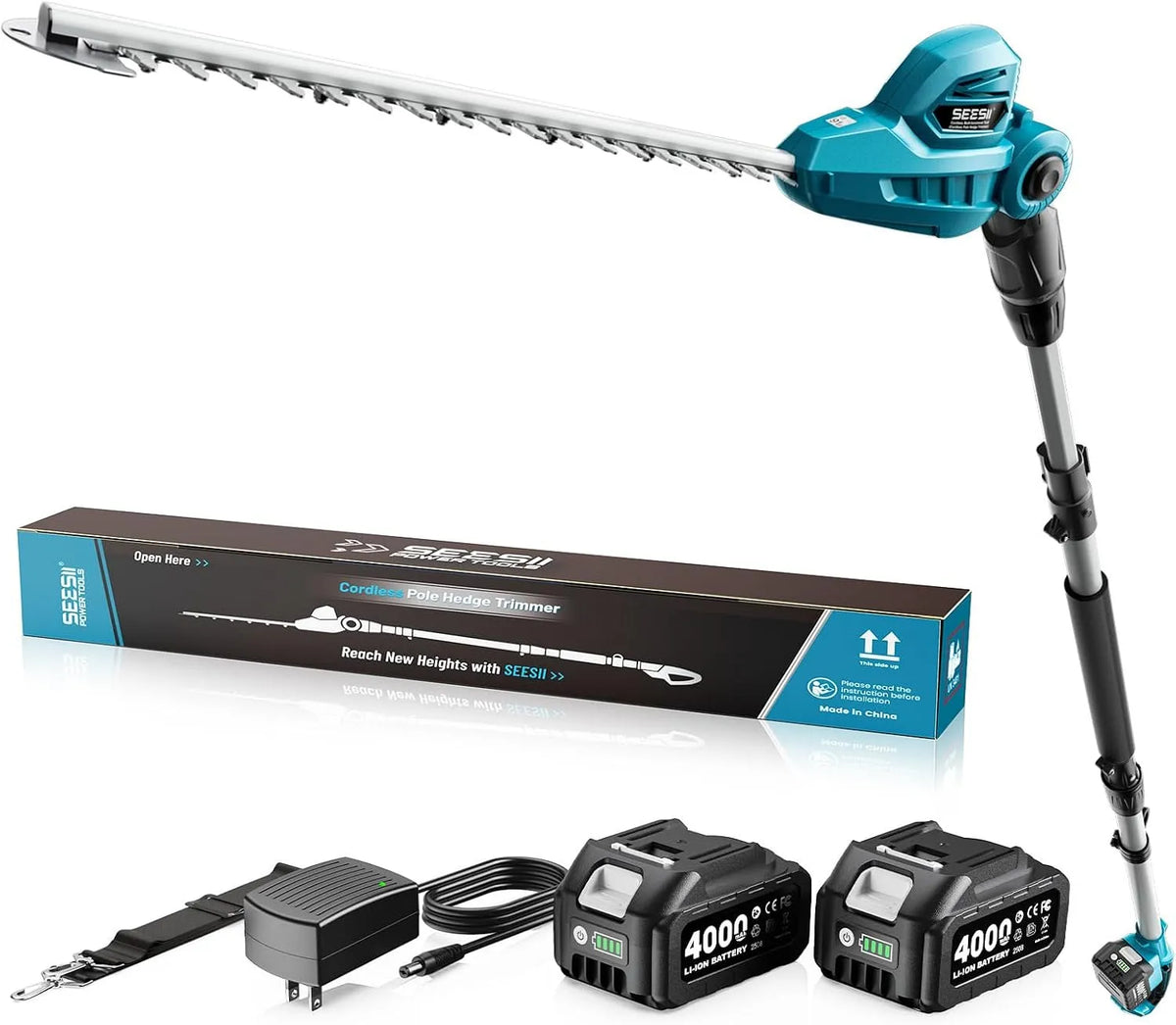 Heckenschere, Akku-Betrieb, Teleskopstiel, drehbar, 40 cm, 2,6 m, 20 V, 4,0Ah