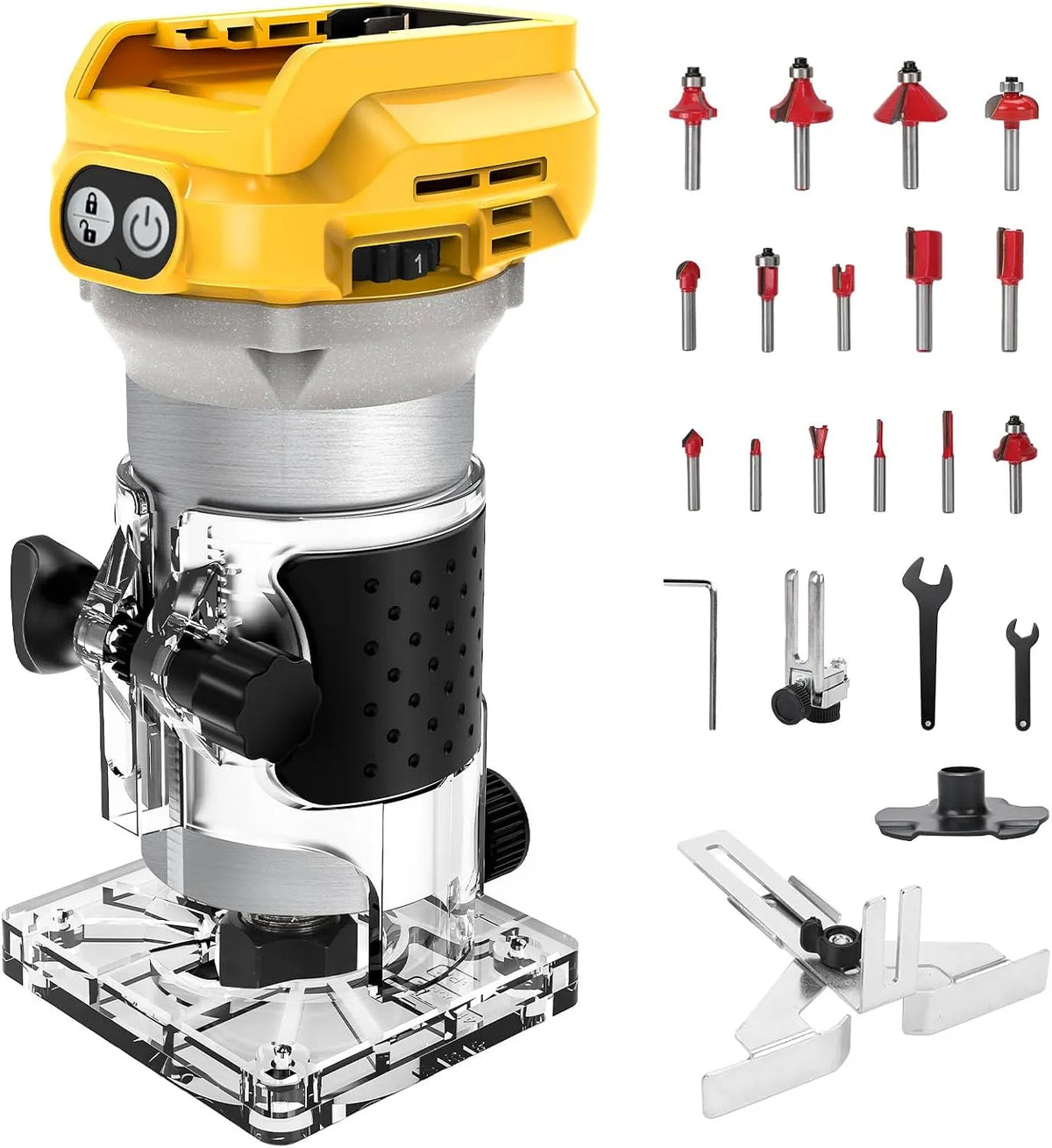 DeWalt 18V WingFly Akku Kantenfräser für 18V – Akku-Betrieb, bürstenloser Motor, tragbar, 15 Stück, 20v, für Holzbearbeitung