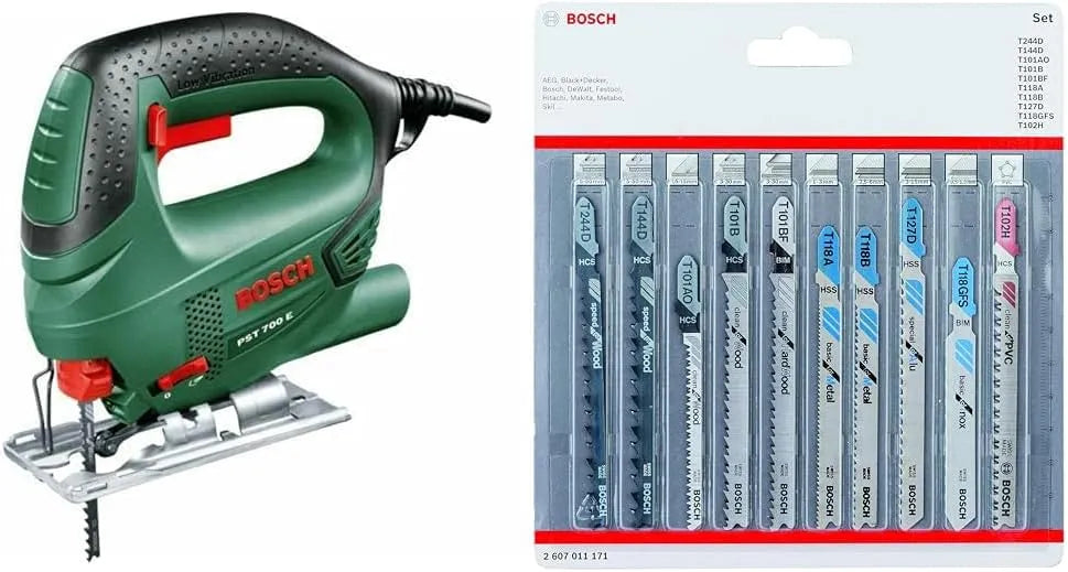 Bosch PST 700 Stichsäge PST 700 E 1x Sägeblatt – aus Metall, aus Holz, für gewerblichen Einsatz, 10tlg, für Holzbearbeitung