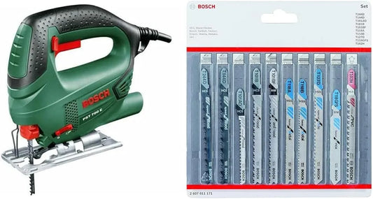 Bosch PST 700 Stichsäge PST 700 E 1x Sägeblatt – aus Metall, aus Holz, für gewerblichen Einsatz, 10tlg, für Holzbearbeitung