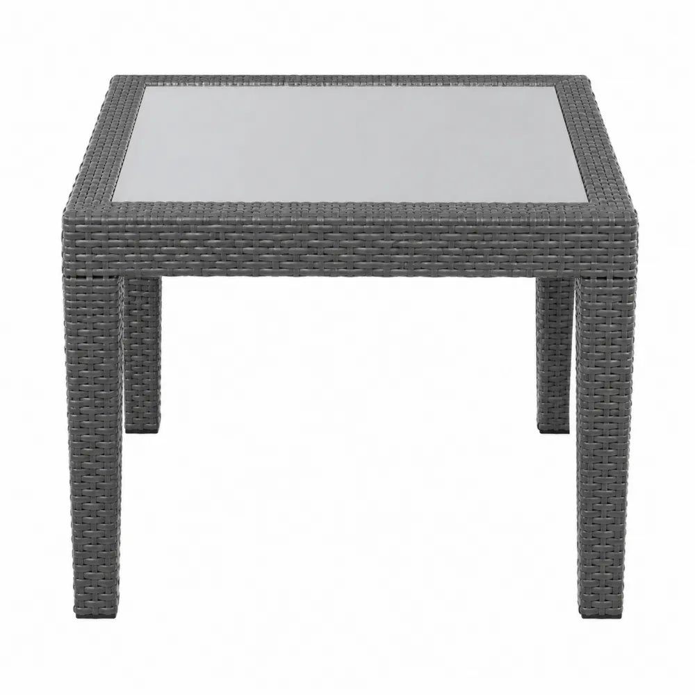 Gartentisch Polyrattan Grau mit Glasplatte