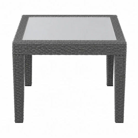 Gartentisch Polyrattan Grau mit Glasplatte