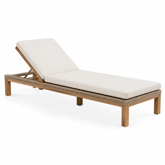 Liegestuhl aus Teakholz mit verstellbarer Rückenlehne, Beige, 200 cm