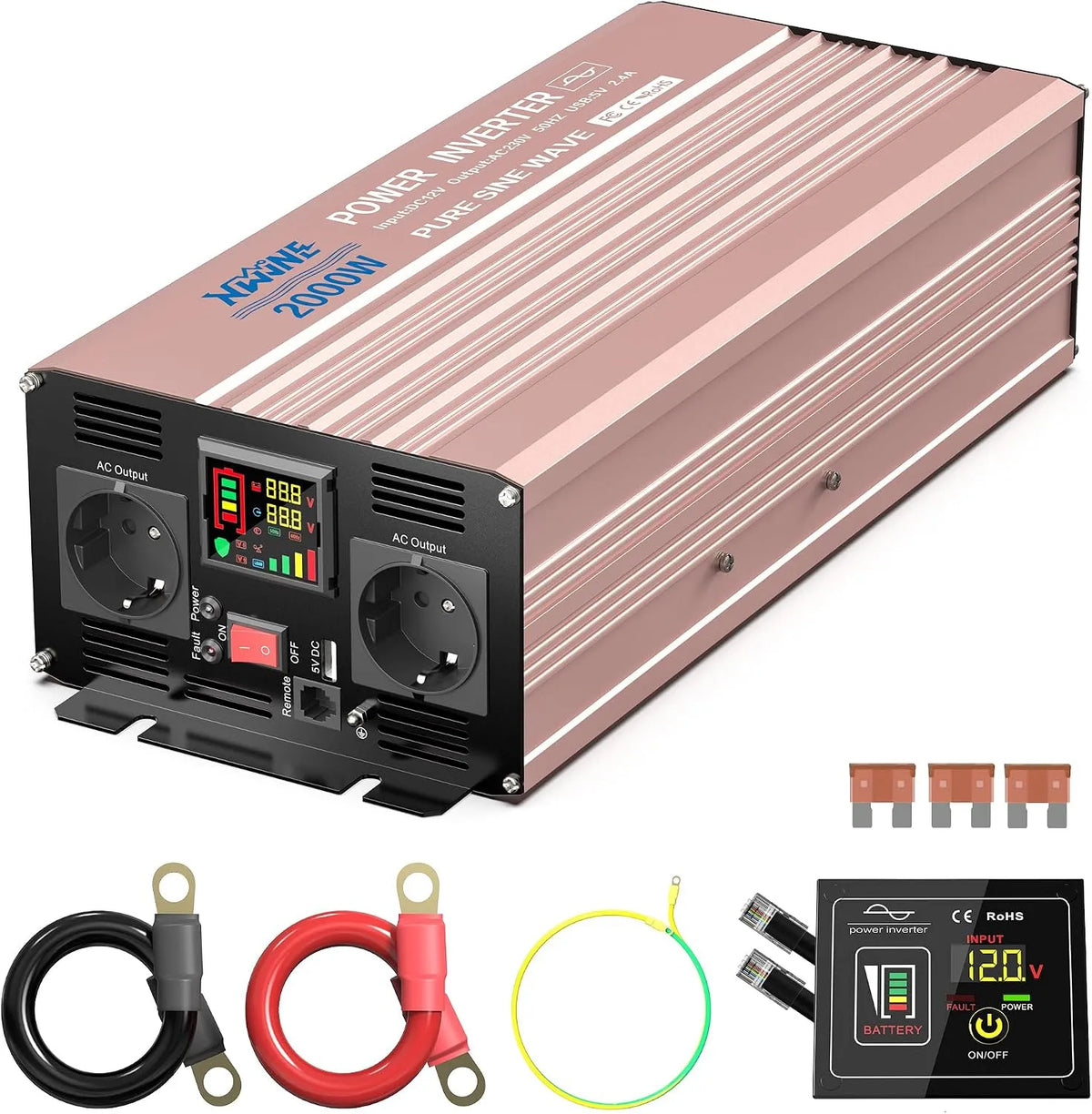 DC-AC-Wechselrichter und Spannungswandler, 2000W, 12V, 230V