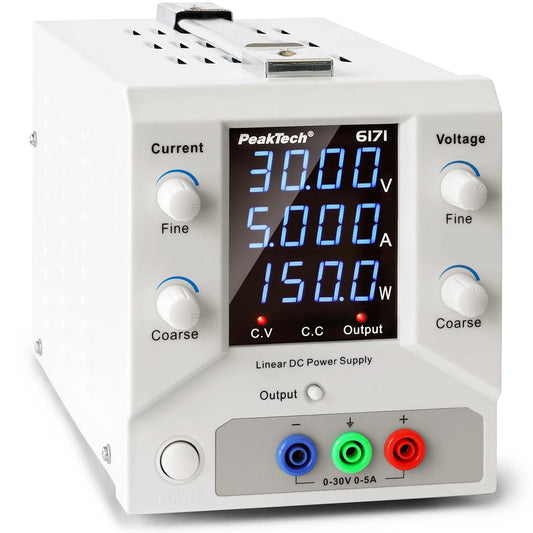 PeakTech Regelbares DC-Labornetzgerät und Tischnetzteil, 150W, 0-30V, 0-5A, für Elektroniktest und Reparatur