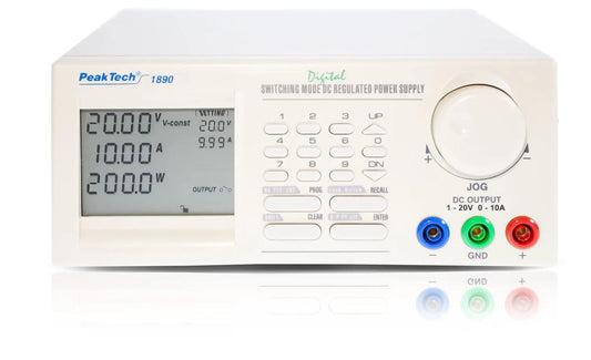 PeakTech USB RS-232 Regelbares DC-Labornetzgerät und Tischnetzteil, mit Digitalanzeige, 20 V, 265 V, 10 A, 210 mm, programmierbar