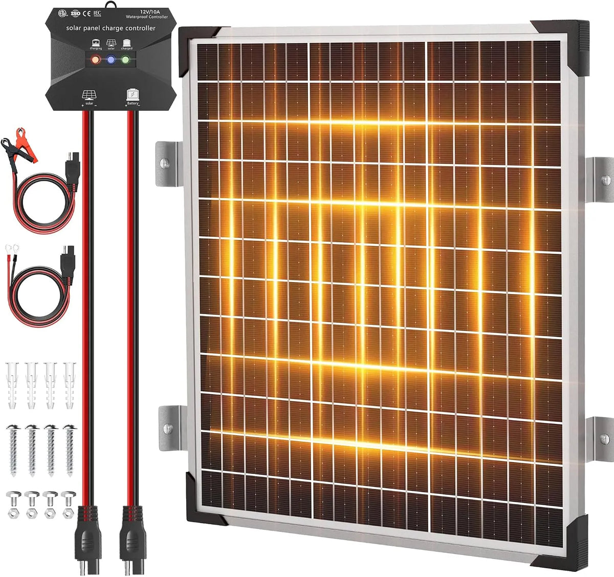 Solarmodul und Photovoltaikpanel, 50 W, 12 V, für Camping und Wohnmobil, monokristallin, mit MPPT-Regler, 10 A