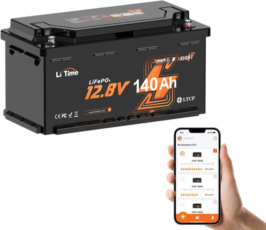 LiTime LiFePO4 LiFePO4-Batterie und Solar-Speicherbatterie, mit BMS, 140AH, 1792Wh, 12V, 150A, mit Bluetooth