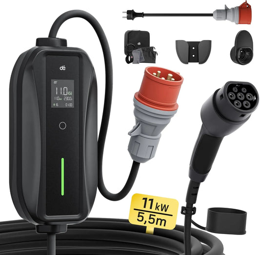 Wallbox-Ladestation für Elektroautos und Mobiles EV-Ladegerät, 11kW, dreiphasig