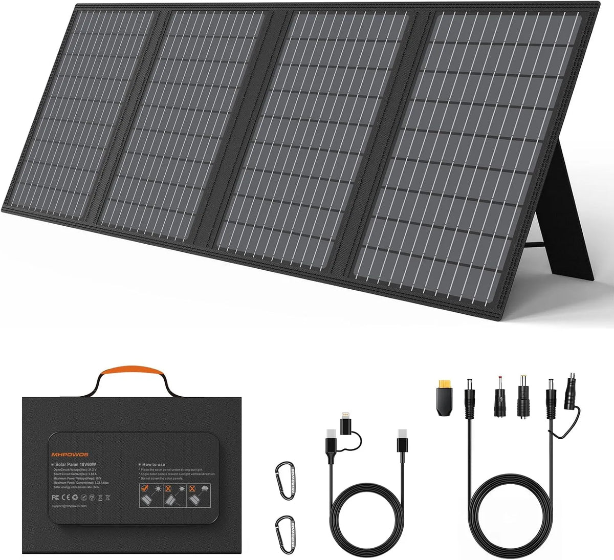 Solarmodul und Photovoltaikpanel, faltbar, 60W, mit USB-C, für Camping und Wohnmobil