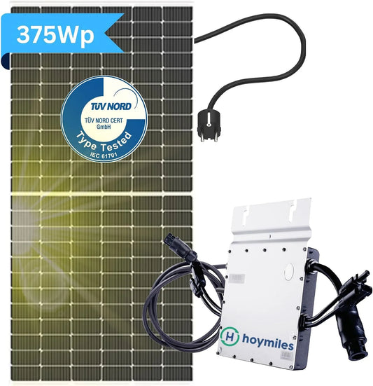 Hoymiles HM-300 Balkonkraftwerk-Komplettset und Photovoltaiksystem, 300w, 375W, 5m, Schuko-Anschluss