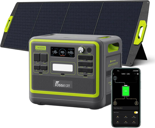 FOSSiBOT F2400 Tragbare Powerstation und Solargenerator, solarbetrieben, 2048Wh, 200W, 2400W, 4800W, für Camping und Wohnmobil
