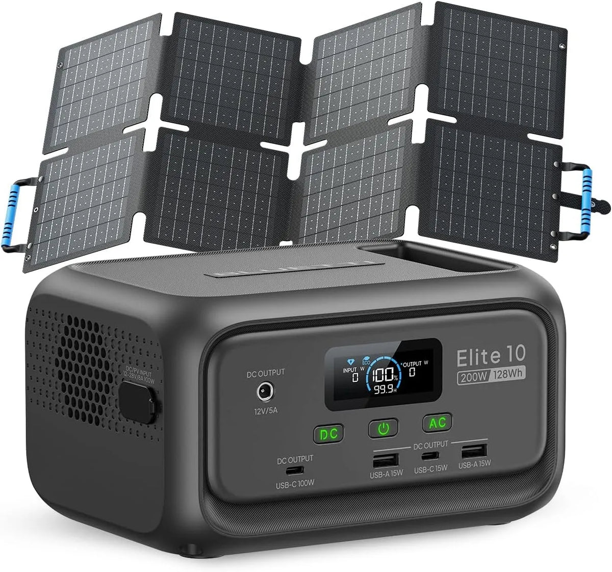 BLUETTI Elite 10 Powerstation mit Tragbare Powerstation und Solargenerator, 128Wh, solarbetrieben, 60W, 200W, für Camping und Wohnmobil