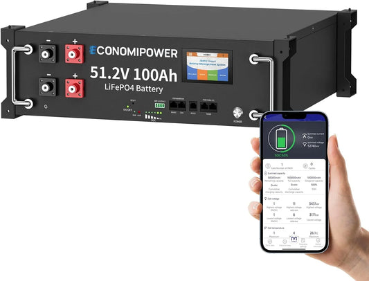 LiFePO4 DC-AC-Wechselrichter und Spannungswandler, 48V, solarbetrieben, mit Bluetooth, mit WLAN, 100Ah, 5120Wh