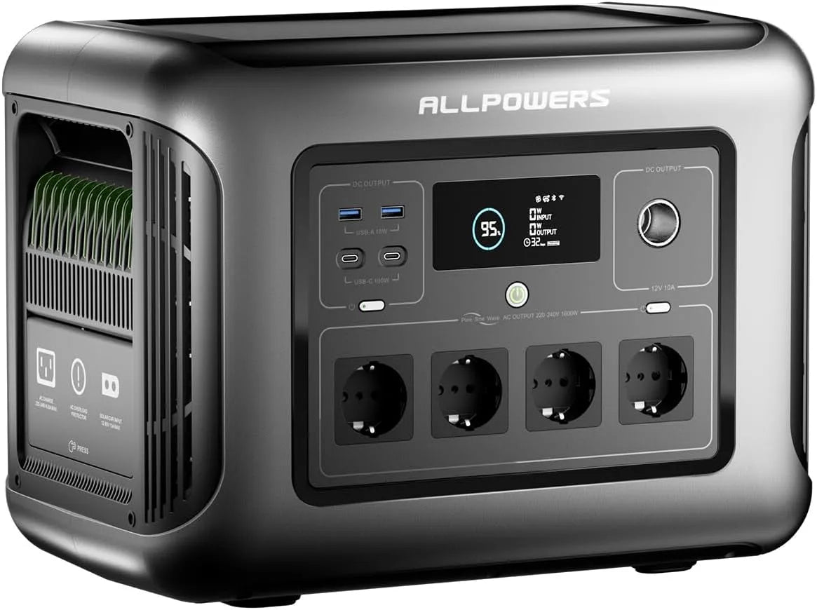ALLPOWERS R1500 Tragbare Powerstation und Solargenerator, 1056Wh, 1600W, solarbetrieben, Schnellladefunktion, für Camping und Wohnmobil
