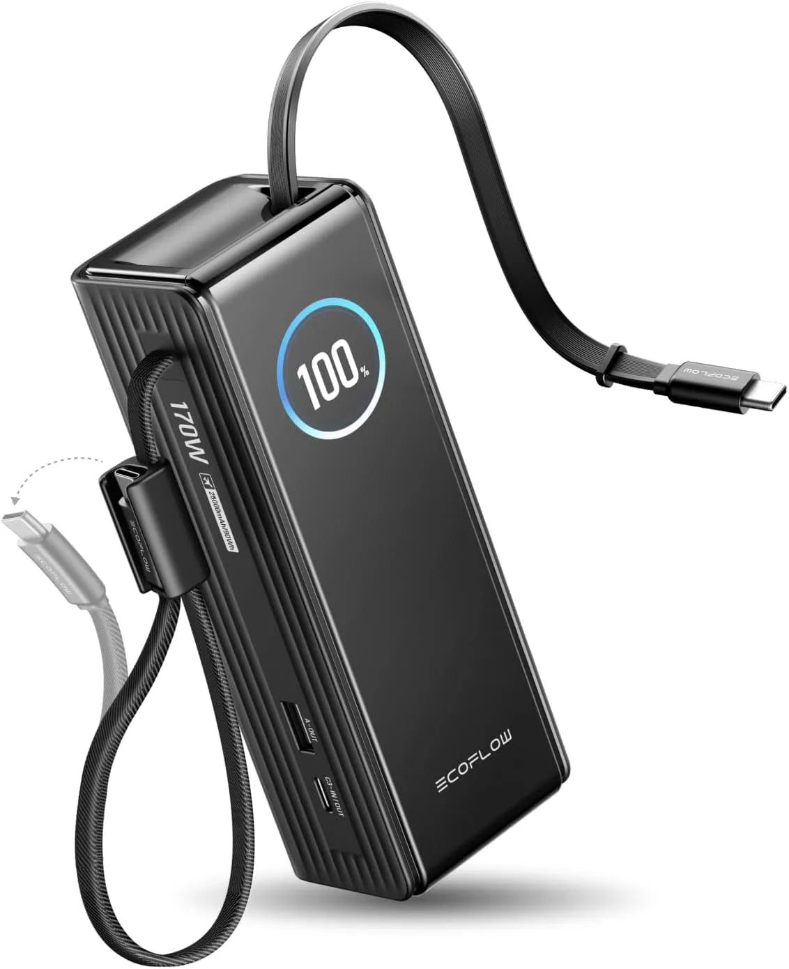 EcoFlow Schnelllade-Powerbank und Mobiler Zusatzakku, mit USB-C, 25000mAh, 170W, 100W, automatisch aufrollbar