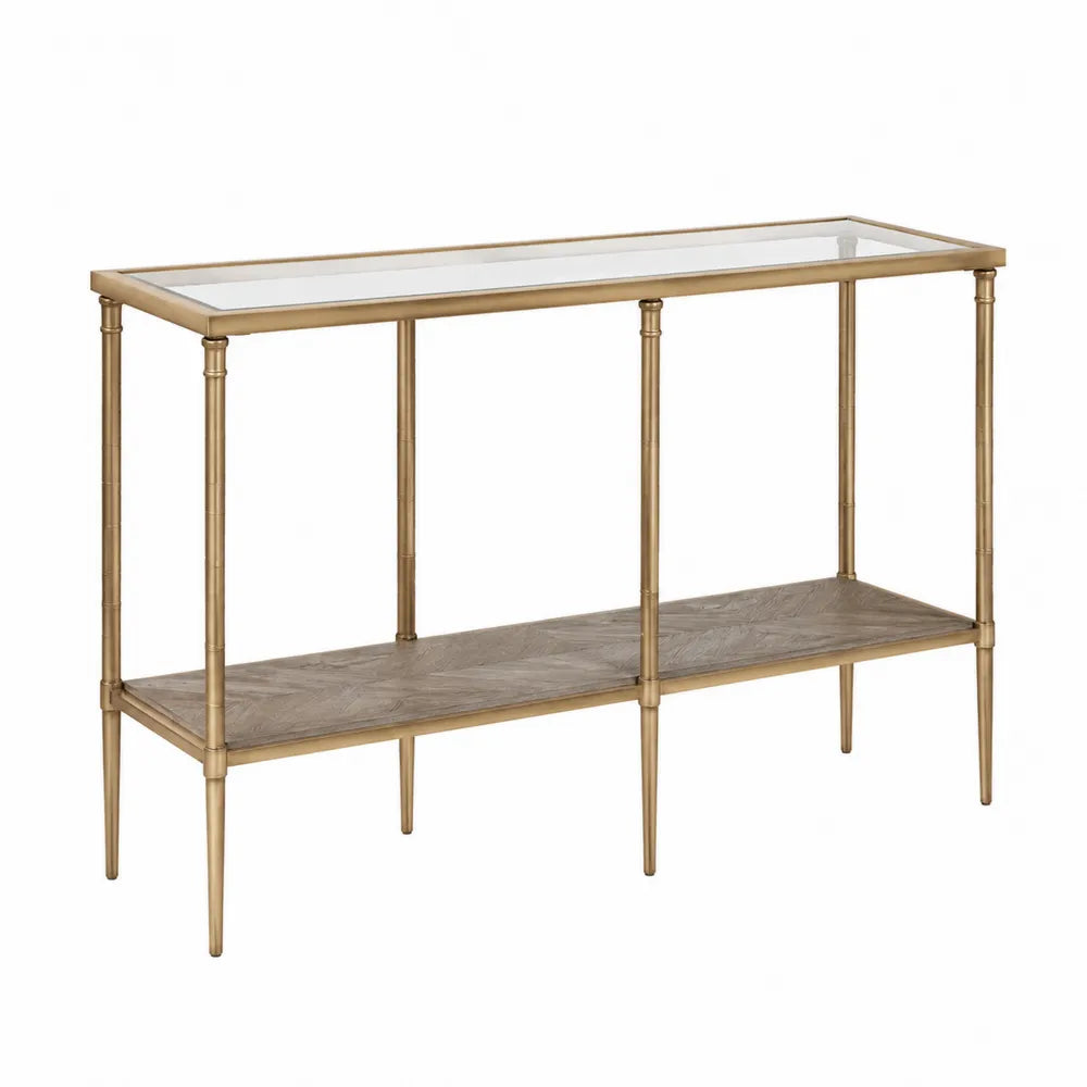 Konsolentisch mit gehärtetem Glas und Metallrahmen in Gold 120x40x80cm